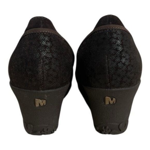 MERRELL PETUNIA Shoes Size 9 Floral Brown Suede Slip On Leather Wedge Heels - Picture 7 of 11